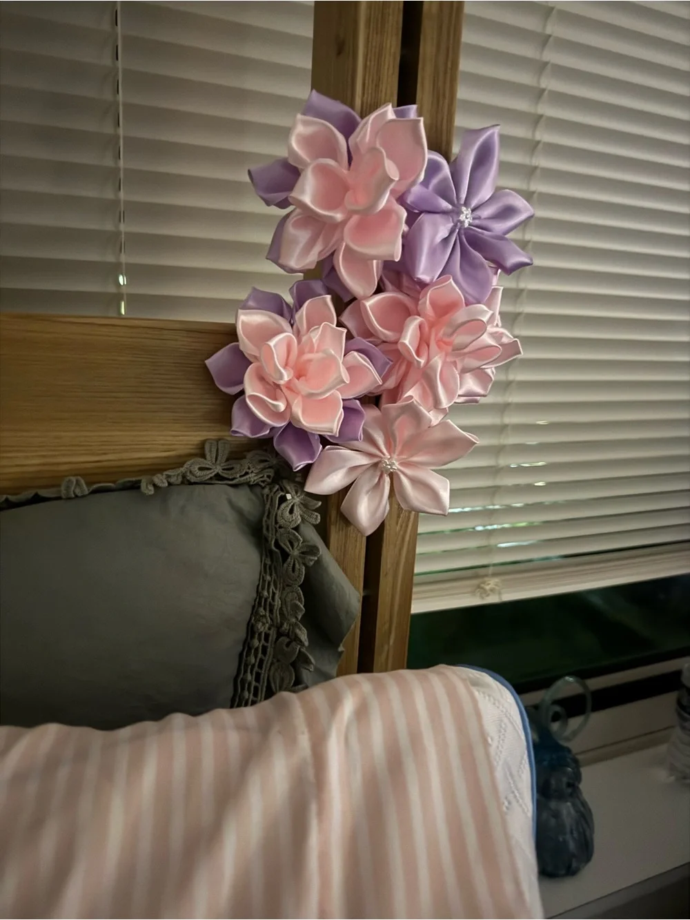 Handmade Satin Flower Wall Accent - Pink & Lavender